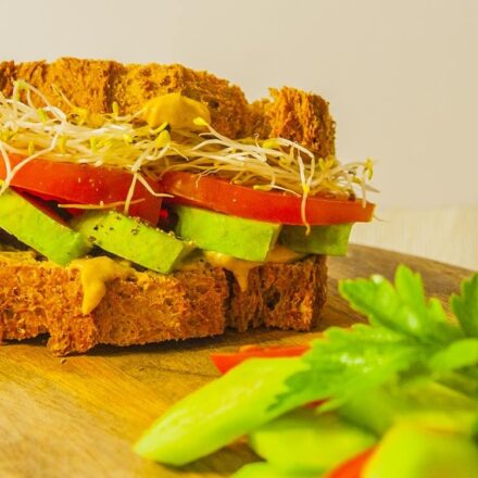 Sandwich vegan recipe with avocado and alfa alfa