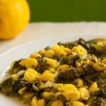 chickpeas fricasee with greens and lemon sauce - vegan recipe