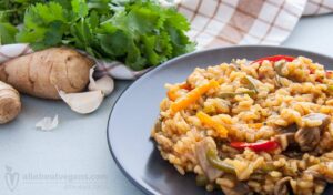 Risotto vegan recipe with ginger and fresh cilantro