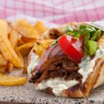 Greek vegan souvlaki with mushrooms gyros and tzatziki