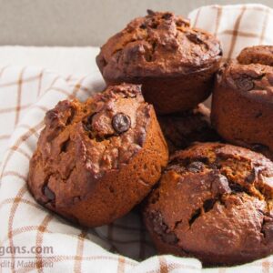 Photo of delicious chocolate muffins with peanut butter. A vegan recipe from All About Vegans.