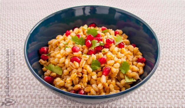 Wheat berries with pomegranate and fresh cilantro