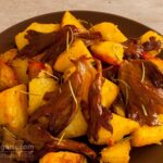 Photo of a dish with grilled mushrooms and potatoes