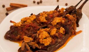 Photo of imam baildi with tofu. A vegan, fasting and vegetarian recipe from All About Vegans.